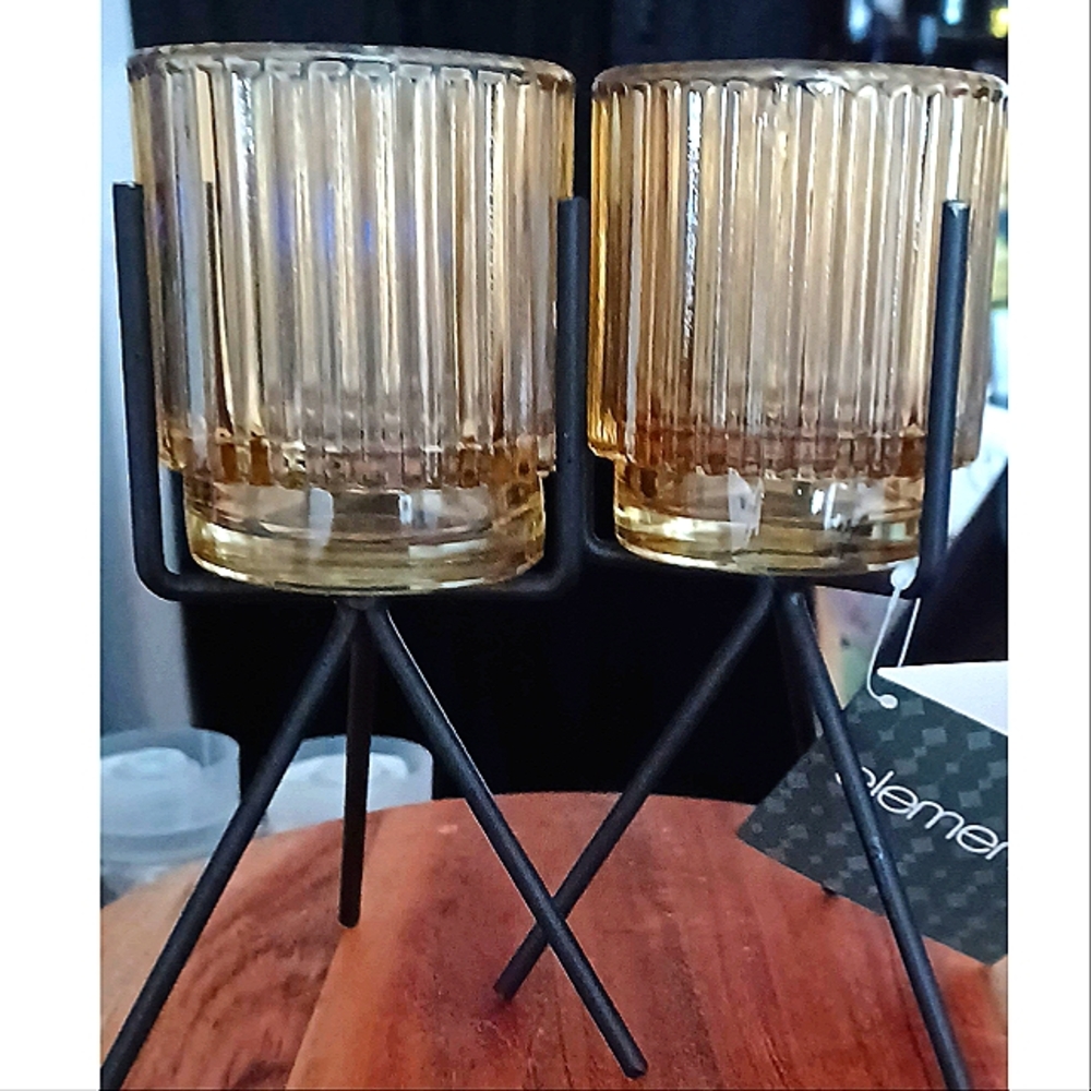 NWT* GLASS & METAL CANDLE HOLDER SET